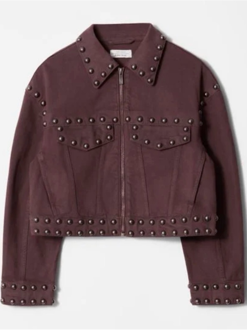 & Other Stories Burgundy Studded Cropped Jacket